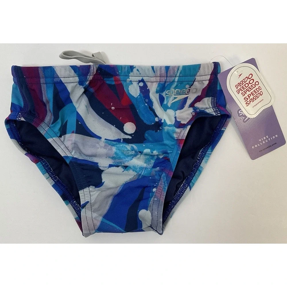 NWT Men's Speedo Vibe Collection Eco Endurance Brief Swim Trunks Paint Splash 24